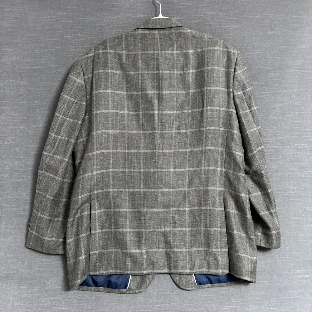 JS A Bank Sport Coat 46S Slim Fit Brown Plaid Windowpane Linen Wool Blazer